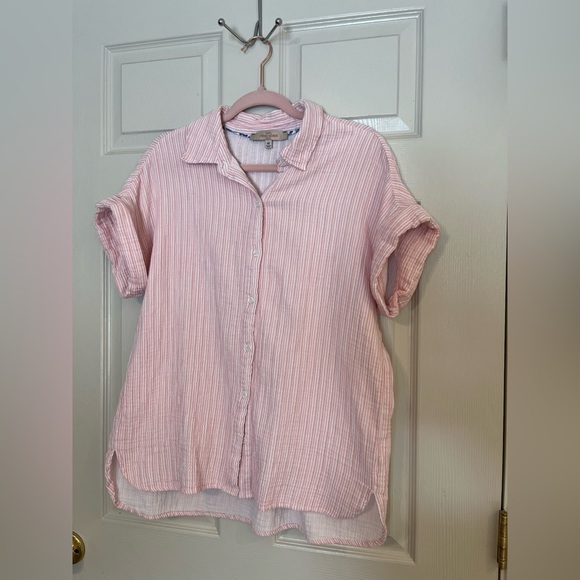 Casa Cabana Sammie Dobby Pink Striped Button-Up Tunic Shirt Medium - Picture 3 of 7